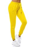 OZONEE Damen Jogginghose Hose Trainingshose Sporthose Freizeithose Motiv Damenhose Fitnesshose Sweathose Sweatpants Joggpants Fußballhose JS/CK01 GELB M