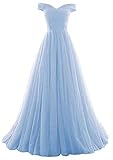 Romantic-Fashion Damen Ballkleid Abendkleid Brautkleid Lang Modell E270-E275 Rüschen Schnürung Tüll DE Hellblau Größe 34