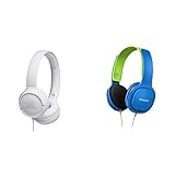 JBL Tune500 On-Ear Kopfhörer mit Kabel in Weiß & Philips SHK2000BL/00 Over Ear Kinder Kopfhörer, Farbige LED-Leuchten, 85dB Lautstärkebegrenzung, Geräuschisolierendes, mit weichen Ohrpolstern