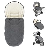 Zamboo Universal Fußsack für Babyschale, Kinderwagen Wanne und Buggy - 2in1 Baby Fusssack und Sitzauflage aus kuscheligem Fleece für Frühling und Übergang, mit Kapuze und Tasche - Grau