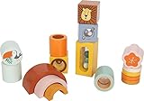 small foot Entdeckerbausteine 'Safari' Motorik-und Sinnesspiel für Kinder, 12 Stück, aus Holz, ab 12 Monaten, 12230