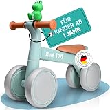 RuM TOYS® Laufrad ab 1 Jahr mit Frosch-Hupe - Lauflernrad für Kinder von 1-2 Jahre [max. 25 kg] - Baby Fahrrad mit 4 breiten Rädern & ohne Pedale [für Indoor & Outdoor]