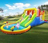 Ballsea Kinder Aufblasbare Hüpfburg mit Gebläse, Trocken-/Wasserrutsche, Großes Spielzentrum für Spaß & Bewegung, Hält bis zu 6 Kinder/200KG 6.28L x 2.93W x 1.95H m