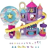 Polly Pocket HBT13 - Regenbogen-Einhornspaß Freizeitpark, 3 Verschiedene Freizeitpark-Attraktionen, 7 Spielbereiche, 2 Puppen, 2 Einhörner und 25 Überraschungen (insgesamt 30 Spielteile), ab 4 Jahren