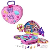 Polly Pocket, Freizeitpark Rucksack, mit verstellbaren Trägern, 2 kleinen Puppen, einem Eiswagen und Fahrgeschäften, groß, Reisespiel, Spielzeug ab 4 Jahre, GYK91