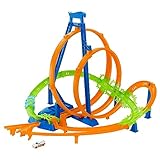 Hot Wheels Track Set, Episches Crash-Rennen mit 5 Crash-Zonen, motorisiertem Beschleuniger und 1 Auto im Maßstab 1:64, leicht aufzubewahren, HTP55