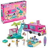 Barbie Traumwohnmobil - Bauspielzeug mit Bett auf dem Dach, komplett ausgestatteter Küche und Zubehör für Kleidung und Essen, 4 kleinen Barbie-Puppen und 1 Hündchen, für Kinder ab 6 Jahren, HPN80