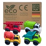 BIOPLAY® Bio Kunststoff Sandspielzeug ab 1 Jahr [4-er Set] | Outdoor Spielsachen ab 1 Jahr nachhaltig | Fahrzeuge | Badewannenspielzeug