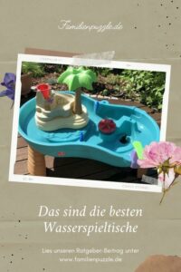 Wasserspieltische erfreuen Kinder ab einem Jahr. Es können ganze Szenarien gespielt werden. Ideal für den Garten. Auf dem Foto: Ein Wassertisch mit Insel.