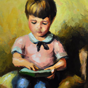 Little child read a book oil painting, award winning