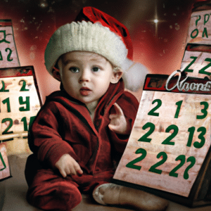 Baby with x-mas calendar digital art, trending on artstation, hd Photography: Family.