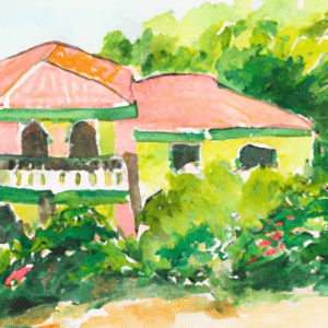 House in Garden, House colour: Anthrazit watercolor painting