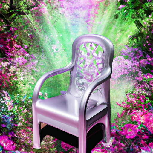 Chair in a flower garden airbrush art Subject: Flowers.